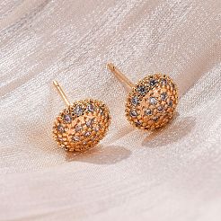 Orecchini a bottone in ottone con zirconi chiari e micro pavè&nbsp;EJEW-K300-18G