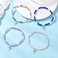 Bracelets à breloques en acier inoxydable 304 avec croix&nbsp;BJEW-JB13112