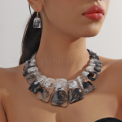 Ensembles de colliers et boucles d'oreilles pendantes en perles acryliques trapézoïdales pour femmes&nbsp;WGD2EAB-05