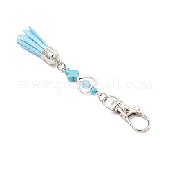 Adornos colgantes con borlas de gamuza sintética y cruz de turquesa sintética&nbsp;HJEW-JM03664