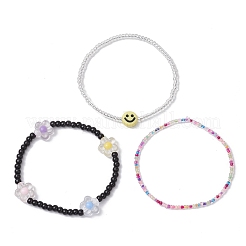 Ensemble de 3 bracelet extensible en perles de verre acrylique et de perles de rocaille en verre (3 styles différents) pour femmes&nbsp;BJEW-JB11749