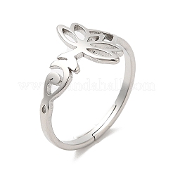 Anlaufgeschützter verstellbarer Ring aus 304 Edelstahl mit hohlem Lotusmotiv für Damen&nbsp;LS-RJEW-M149-32P