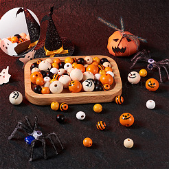 140 perlina di legno naturale dipinta a tema Halloween&nbsp;WOOD-CD0001-19