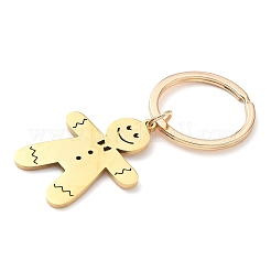 Porte-clés bonhomme en pain d'épices de Noël en acier inoxydable 201&nbsp;KEYC-H021-04G