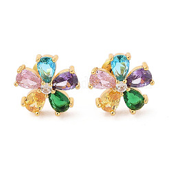 Aretes de latón chapado en rack con micro pavé de circonitas cúbicas&nbsp;EJEW-I304-07G