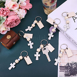 Porte-clés de baptême avec pendentifs en bois et alliage émaillé&nbsp;KEYC-CA00006