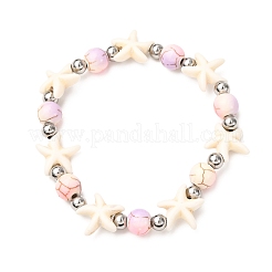 Seestern synthetische türkisfarbene Perlen & Messingperlen Stretch-Armbänder&nbsp;BJEW-JB12417-01