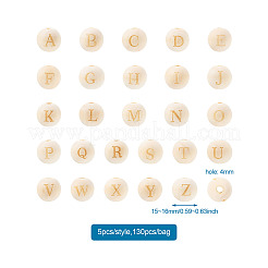 130 pièce 26 styles de perles européennes en bois naturel non fini&nbsp;WOOD-CD0001-10