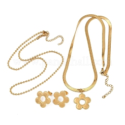 304 Edelstahl-Blumenanhänger-Halsketten & Kugelketten & Ohrstecker-Sets für Damen&nbsp;SJEW-F225-04G