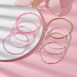 8 stücke 8 farbe glas perlen stretch armbänder set für frauen&nbsp;BJEW-JB09661-01