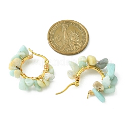 Boucles d'oreilles créoles tressées en puces d'amazonite à fleurs naturelles&nbsp;EJEW-JE04940-09