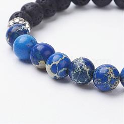 Pulseras elásticas de roca de lava y jaspe imperial natural (teñido)&nbsp;BJEW-JB02755