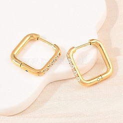 Boucles d'oreilles créoles carrées en acier inoxydable 304 et zircon cubique transparent&nbsp;EJEW-L307-09G