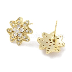 Orecchini a bottone da donna in ottone con micro pavé di zirconi trasparenti&nbsp;EJEW-S217-E01