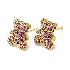 Boucles d'oreilles clous ours en zircon cubique&nbsp;EJEW-R150-17G