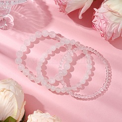 3 pz braccialetti elastici con perline di cristallo di quarzo sintetico rotondo&nbsp;BJEW-JB10962