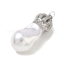 Ciondoli in ottone con micro pavé di zirconi cubici trasparenti e perle artificiali color bianco crema&nbsp;KK-A300-13A-P