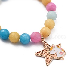 Conjuntos de pulseras con dijes elásticos con cuentas de jade blanco natural redondo&nbsp;BJEW-JB05428