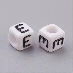 Perles acryliques lettre blanc e cube&nbsp;X-PL37C9308-E