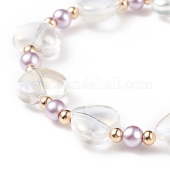 Bracciale elasticizzato con perline a cuore in vetro per bambino&nbsp;BJEW-JB08518