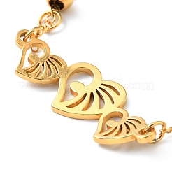 Bracciale a maglie a cuore in acciaio inossidabile 304 con placcatura sotto vuoto in PVD e catene di perline per donna&nbsp;BJEW-E108-09G