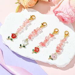 4 pendentif décoratif en alliage émaillé en forme de rose pour la Saint-Valentin&nbsp;HJEW-JM02858