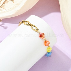 Bracelets à maillons et breloques en acier inoxydable 304 et verre électroplaqué&nbsp;BJEW-JB13976-01