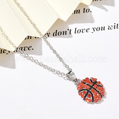 Lega di zinco giacinto strass palla sportiva ciondolo collane a catena cavo&nbsp;NJEW-U024-01P-03