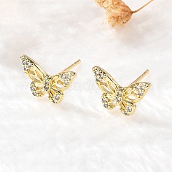 Micro farfalla in ottone spianare zirconi Orecchini&nbsp;EJEW-D304-34G