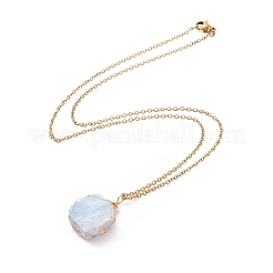Collana con ciondolo esagonale avvolto in acquamarina naturale con catene in acciaio inossidabile 304&nbsp;NJEW-JN04022