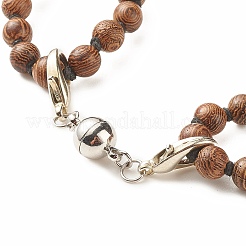 Collier double couche de perles de bois rondes avec fermoir magnétique en laiton&nbsp;NJEW-JN03858