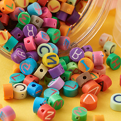 Handgemachten Polymer Clay flach rund mit Großbuchstaben Perlen&nbsp;CLAY-CW0001-01