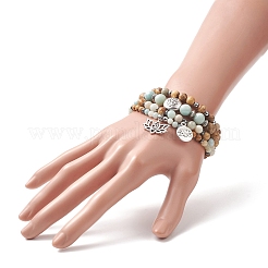 Natürliche Blumen-Amazonit- und Bild-Jaspis-Stretch-Armbandsets mit nichtmagnetischem synthetischem Hämatit&nbsp;BJEW-JB09281