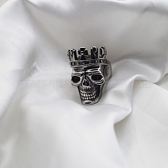 Anillos de dedo con forma de calavera de acero inoxidable estilo steampunk&nbsp;SKUL-PW0005-12A