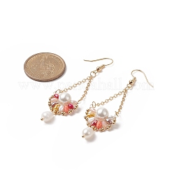 Orecchini pendenti con perle naturali e vetro a goccia con fiore&nbsp;EJEW-TA00222-04