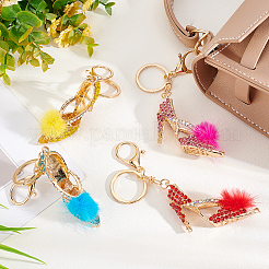 4 porte-clés pendentif en strass pour chaussures à talons hauts en boule de fourrure de 4 couleurs&nbsp;KEYC-GA0001-28
