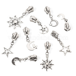 18 Stück 9 Stile Legierung Ersatz-Reißverschlussschieber mit Sonne Mond Stern Charms&nbsp;HJEW-TAC0088