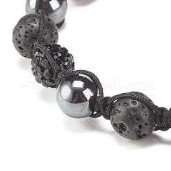Braccialetto di perline intrecciate in pietra lavica naturale ed ematite sintetica con pallina da discoteca di strass&nbsp;BJEW-JB07896-02