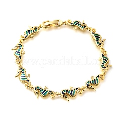 Messing Emaille türkis Seepferdchen Gliederkette Armbänder&nbsp;BJEW-C118-03G