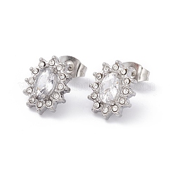 Orecchini a bottone a forma di fiore ovale con zirconi cubici e strass&nbsp;EJEW-A080-04M-P