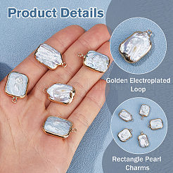 5 Stück galvanisierte rechteckige Anhänger aus natürlicher Keshi-Perle&nbsp;PEAR-HS0001-22