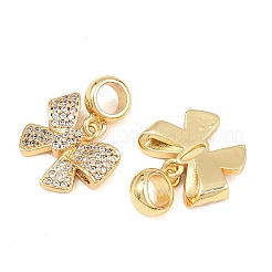 Charms pendenti europei in ottone con micro pavé di zirconi cubici&nbsp;ZIRC-E163-15G