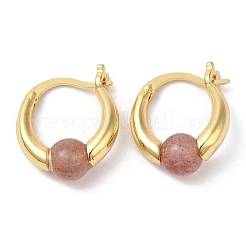 Boucles d'oreilles créoles en perles rondes en quartz fraise naturel&nbsp;EJEW-A099-03G-02