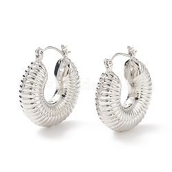 Brass Donut Thick Hoop Earrings for Women, Lead Free & Cadmium Free, Platinum, 27x24.5x8mm, Pin: 0.9mm