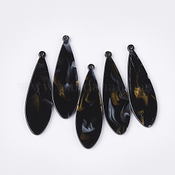 Gros pendentifs en acétate de cellulose (résine), larme, noir, 51x16x2.5mm, Trou: 1.4mm