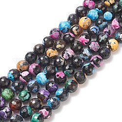 Natürliche Achat Perlen Stränge, gefärbt und erhitzt, facettiert, Runde, Mischfarbe, 9~10 mm, Bohrung: 1 mm, ca. 37~39 Stk. / Strang, 13.7 Zoll ~ 14.9 Zoll (35~38 cm)
