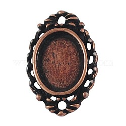 20Pcs Red Copper Tibetan Style Alloy Cabochon Connector Settings, Oval, Lead Free and Nickel Free, 21.5x13x2mm, Hole: 2mm, Tray: 11x9mm