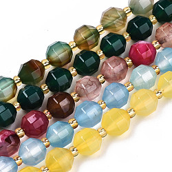 Natürliche Achat Perlen Stränge, facettiert, mit Glasperlen, gefärbt, Runde, Mischfarbe, 10.5x9.5 mm, Bohrung: 1.2 mm, ca. 31~32 Stk. / Strang, 14.96 Zoll (38 cm)