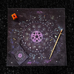 Бархатная ткань, ткань стола таро, квадрат со звездой и двенадцатью созвездиями, фиолетовые, 640x640 мм