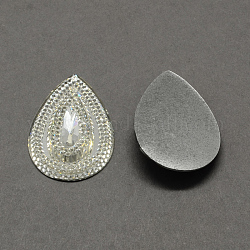 Teardrop Resin Cabochons, Silver Bottom Plated, Clear, 50x39x7mm, about 80pcs/bag